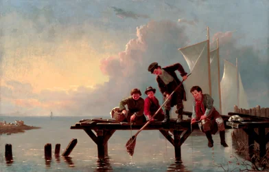 Garçons pêchant des crabes